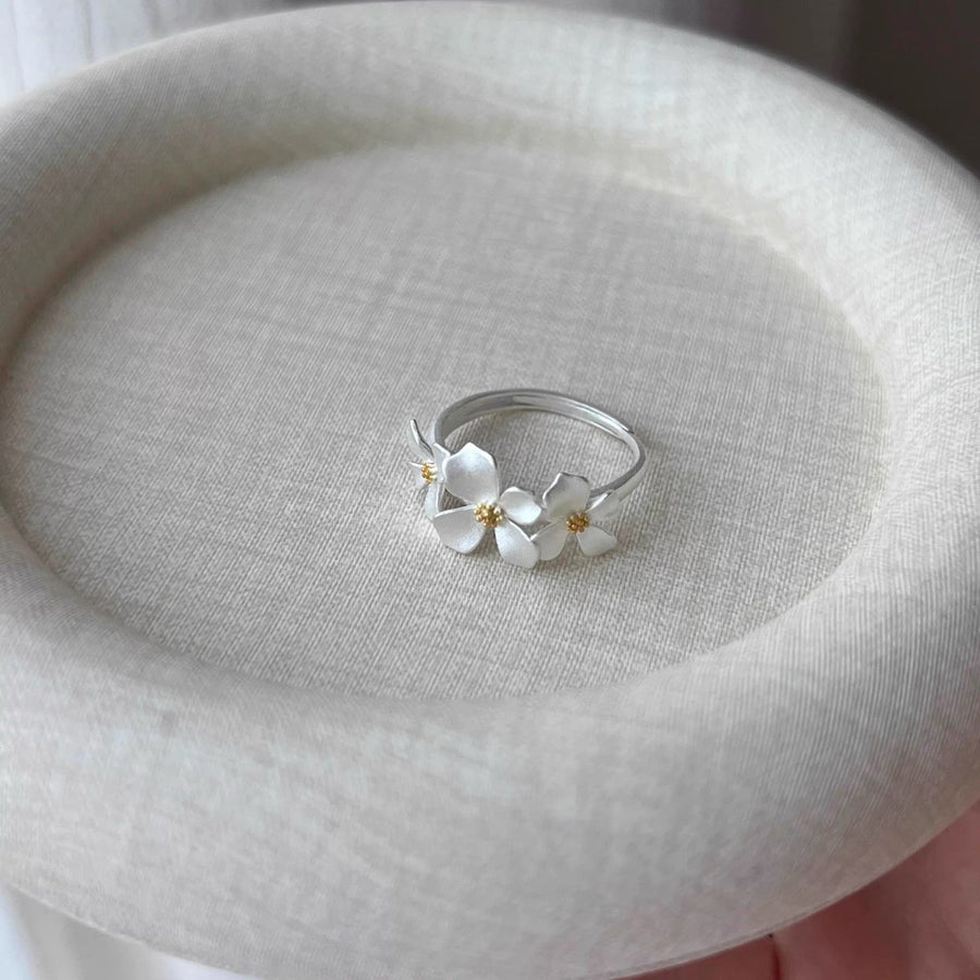 1pcs 999 Sterling Silver Gardenia Open Ring, Dainty Floral Style, For Daily Wear & Casual Office Outfits