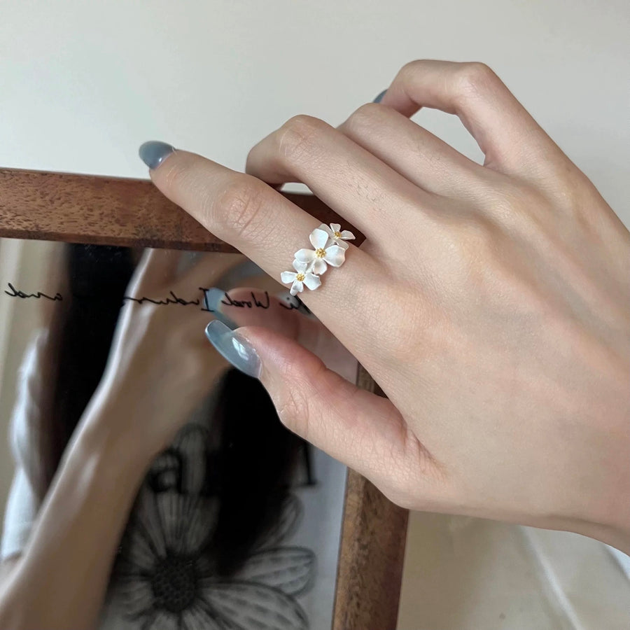 1pcs 999 Sterling Silver Gardenia Open Ring, Dainty Floral Style, For Daily Wear & Casual Office Outfits