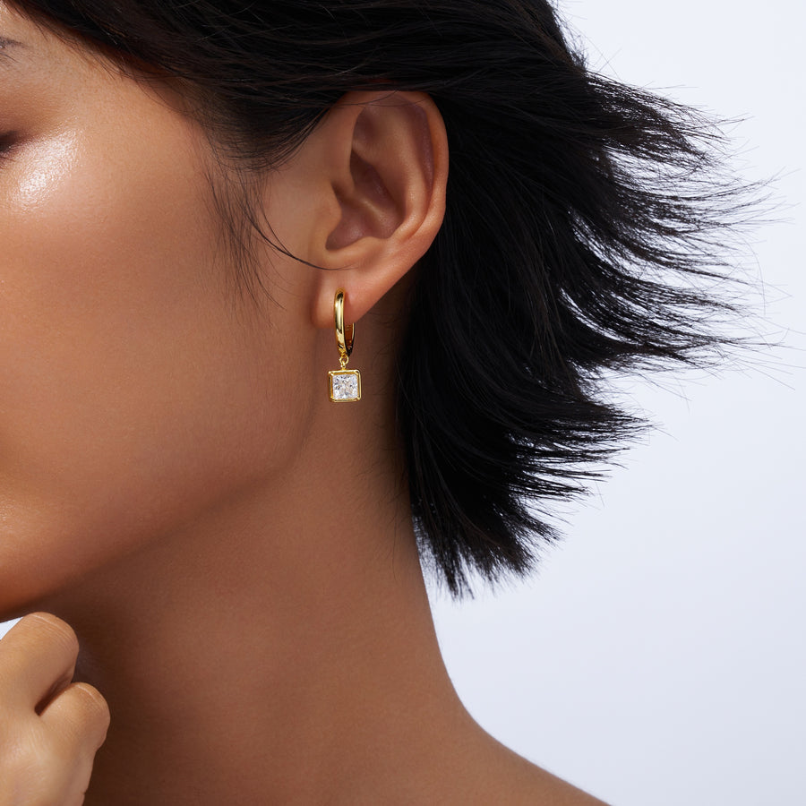 Lunara Square Gem Drop Hoops