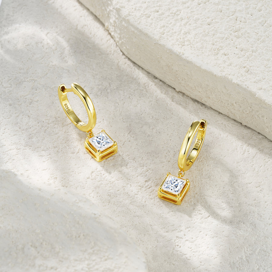 Lunara Square Gem Drop Hoops