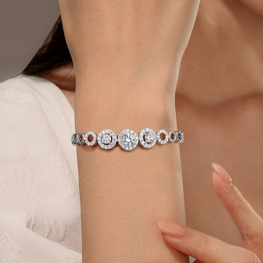 S925 Sterling Silver D Color VVS1 Moissanite Halo Bracelet 15&18cm Interlocking Ring Chain Platinum Plated GRA Certified Gift Box