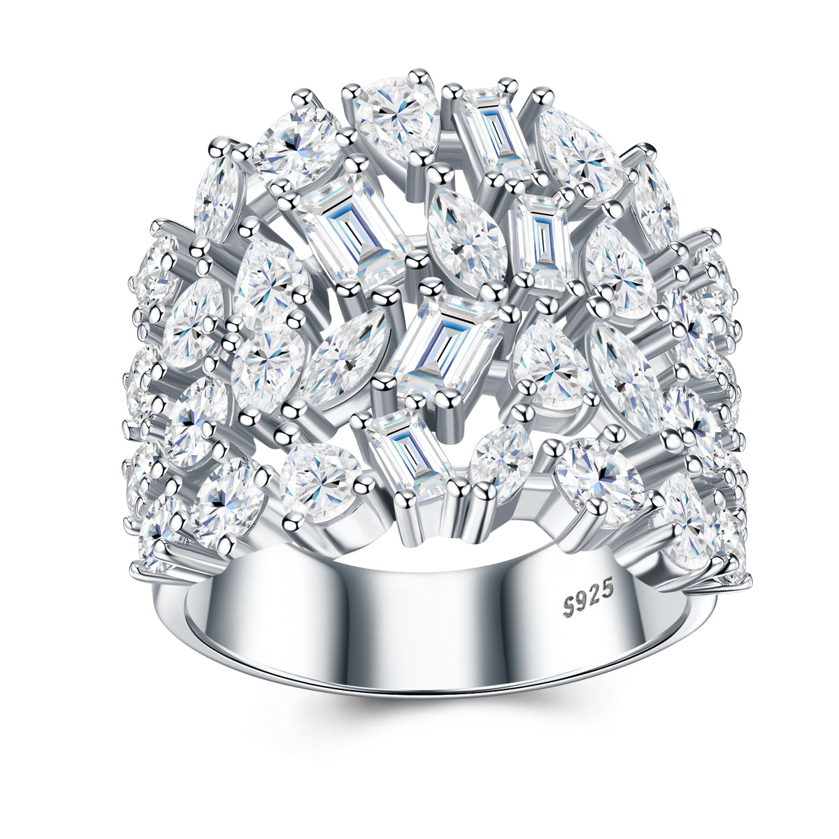 A Luxurious And Fashionable Minimalist Jewelry Ring Featuring Top-quality Moissanite, Made Of S925 Silver Electroplated With Platinum.