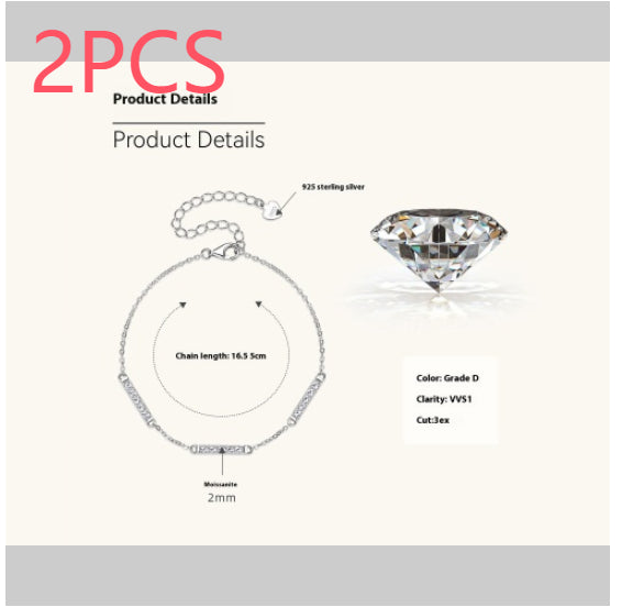 Women's Sterling Silver Simple Moissanite Bracelet