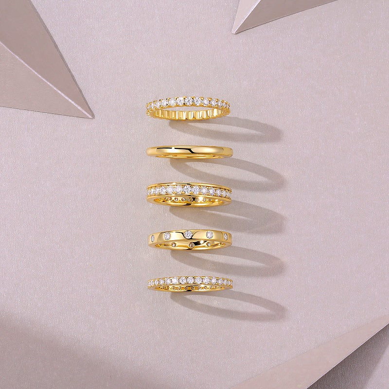 Golden Star - A Diamond Wedding Ring Set With Top-quality Moissanite S925 Silver And Gold-plated. The Gold Color Of The Ring Can Be Tested With A Diamond Pen