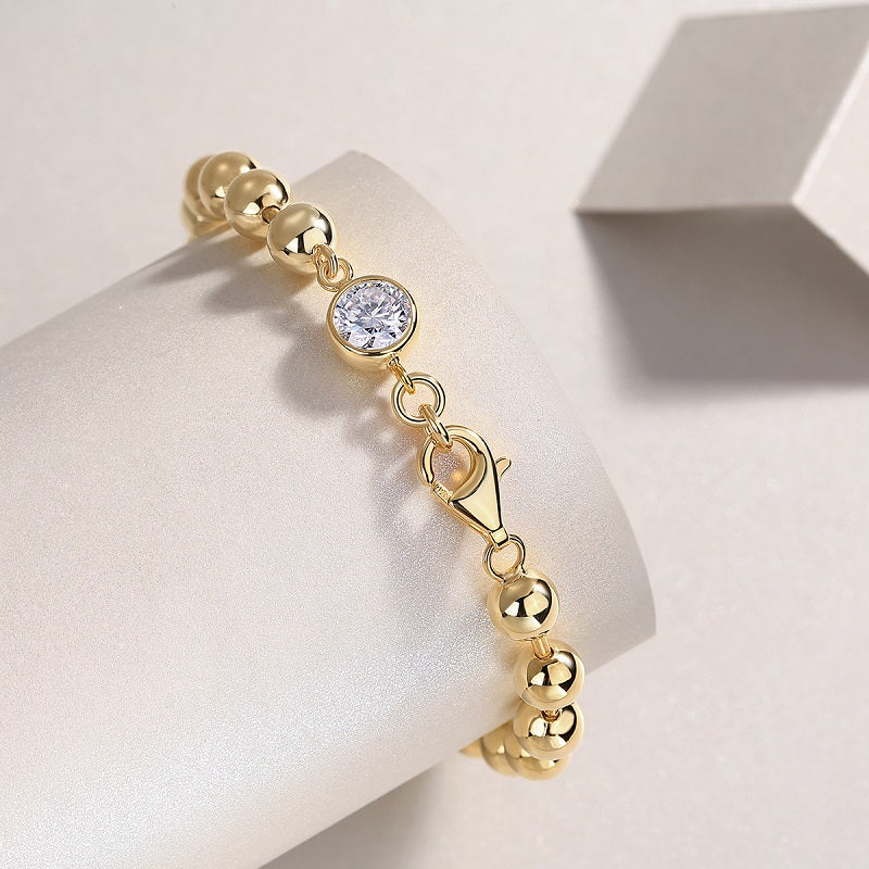 1-carat Luxury And Fashionable Light Luxury Trend Jewelry Silver Bracelet Set With Top-quality Moissanite, S925 Silver Electroplated With Gold