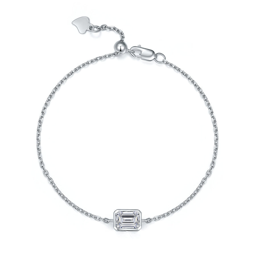 S925 Sterling Silver 1ct Emerald Cut Moissanite Bracelet 5x7mm D Color VVS1 Adjustable Minimalist 17.5cm GRA Certified Gift Box