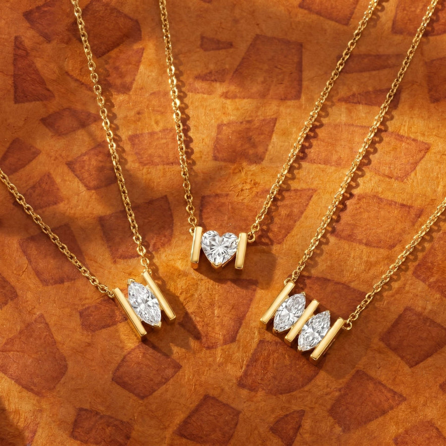 White Diamond Single Or Double-stone Heart-shaped Marquise Necklace
