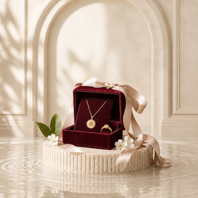 Vinra luxury jewelry gift box with necklace and ring