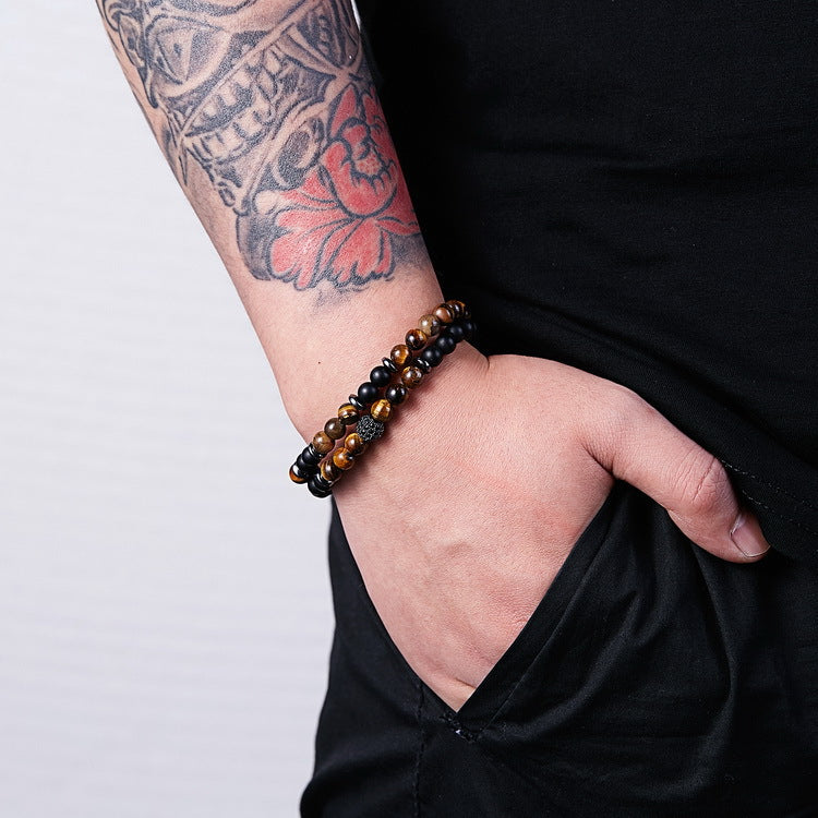 Natural Stone Micro Ball Inlaid Men's Bracelet Set