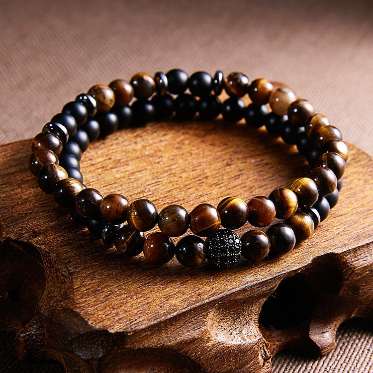 Natural Stone Micro Ball Inlaid Men's Bracelet Set