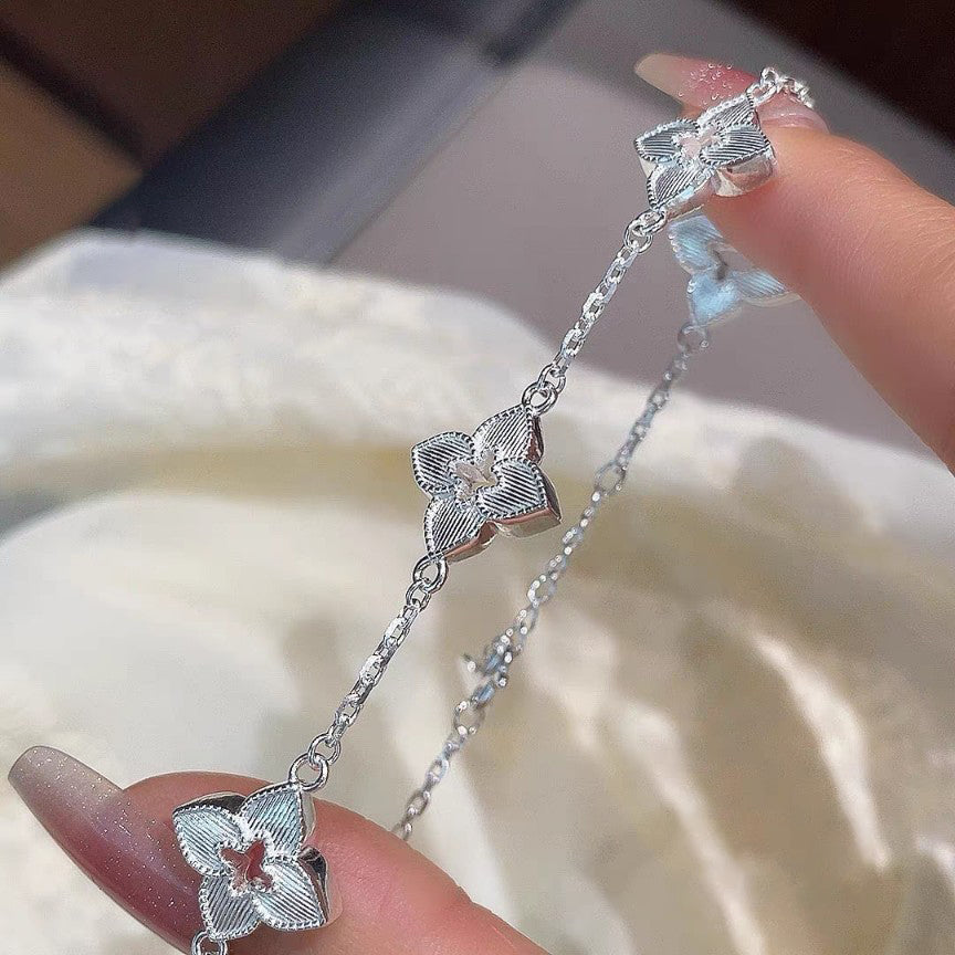 1pc 999 Sterling Silver Clover Charm Bracelet, Luxurious Minimalist Style, Perfect For Daily Wear And Valentine's Gift
