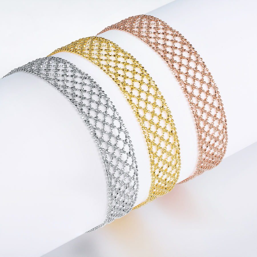 S925 Sterling Silver Hollow Mesh Bracelet For Women, 3.5g Lightweight Wide Chain, Platinum Gold Rose Gold Plated, Fashion Jewelry Gift Box
