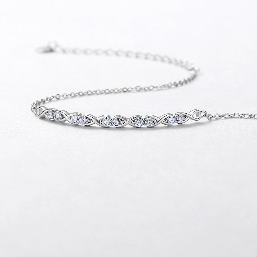 S925 Sterling Silver Infinity Bracelet, D-VVS1 Moissanite Adjustable  Chain, Platinum Plated 2g Fine Women's Jewelry Gift Box