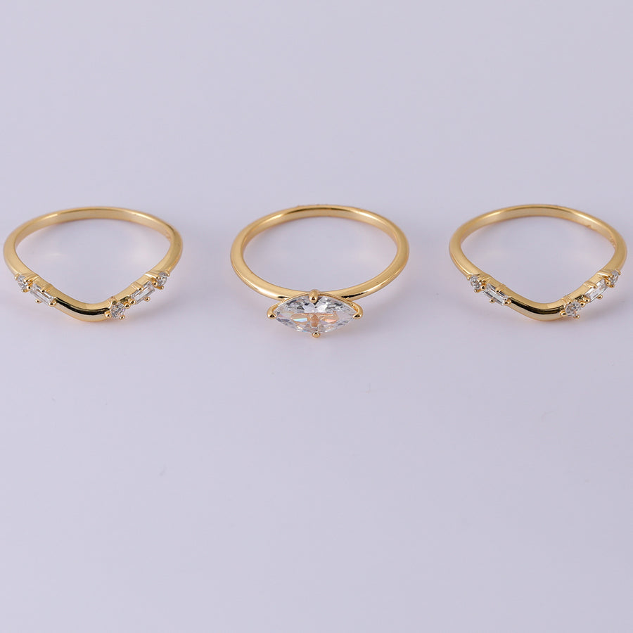 S925 Silver Gold Plated Marquise Moissanite 3-Piece Ring Set 5x10mm D Color VVS1 US Size 6-9 GRA Certified Gift Box