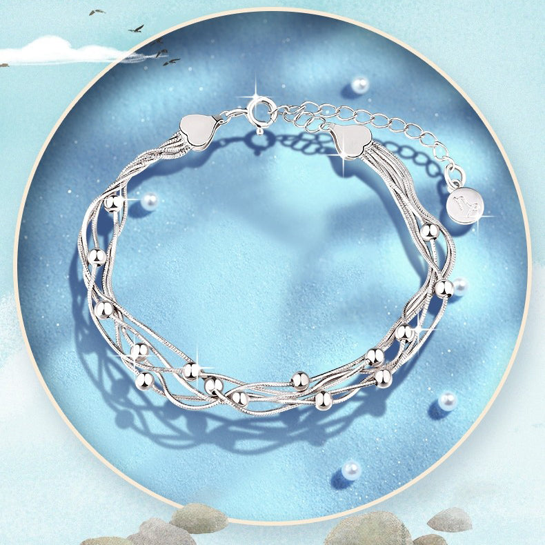 1pc 999 Sterling Silver Multi-Layer Snake Chain Bracelet, Delicate Style, Perfect For Daily Wear And Valentine's Gift