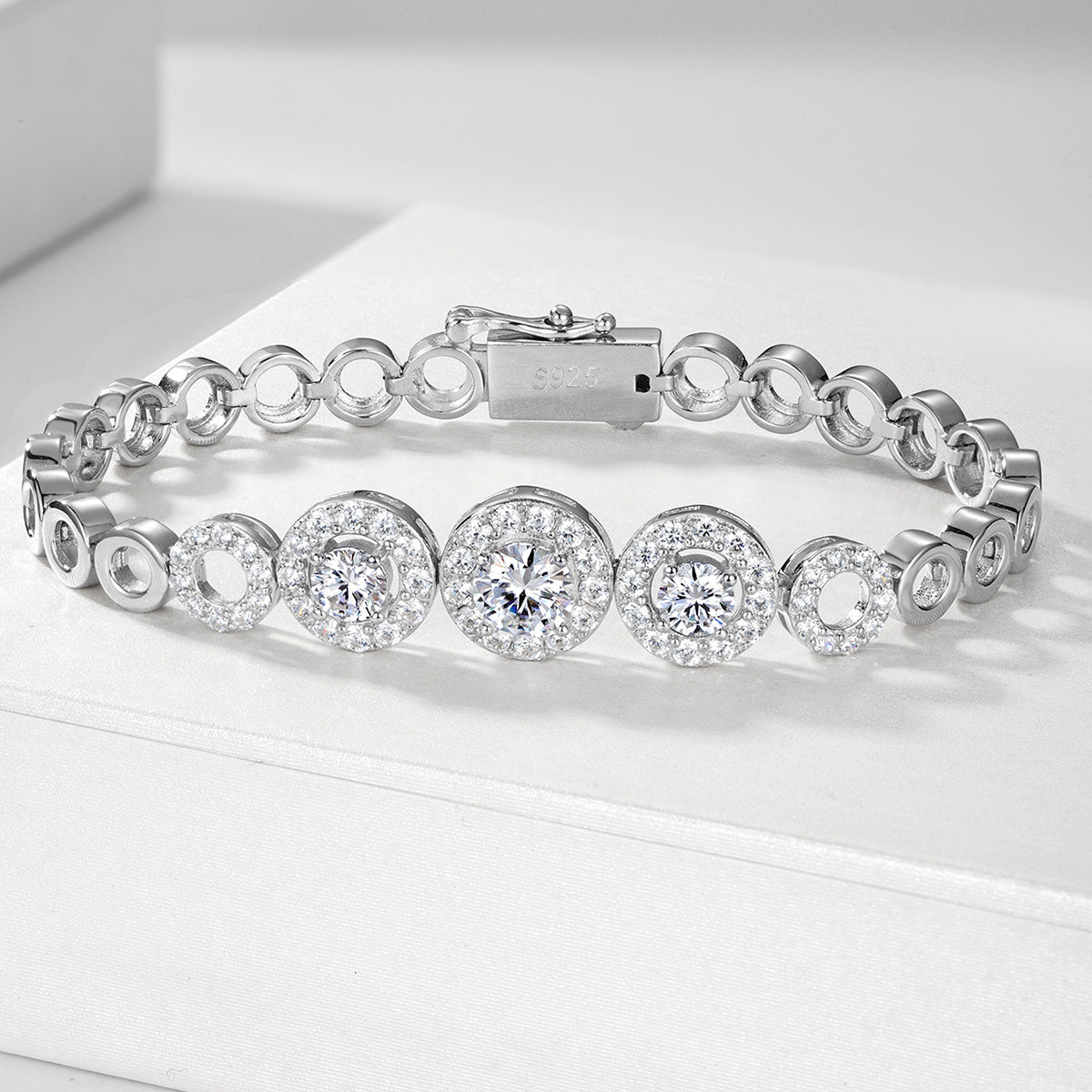 S925 Sterling Silver D Color VVS1 Moissanite Halo Bracelet 15&18cm Interlocking Ring Chain Platinum Plated GRA Certified Gift Box