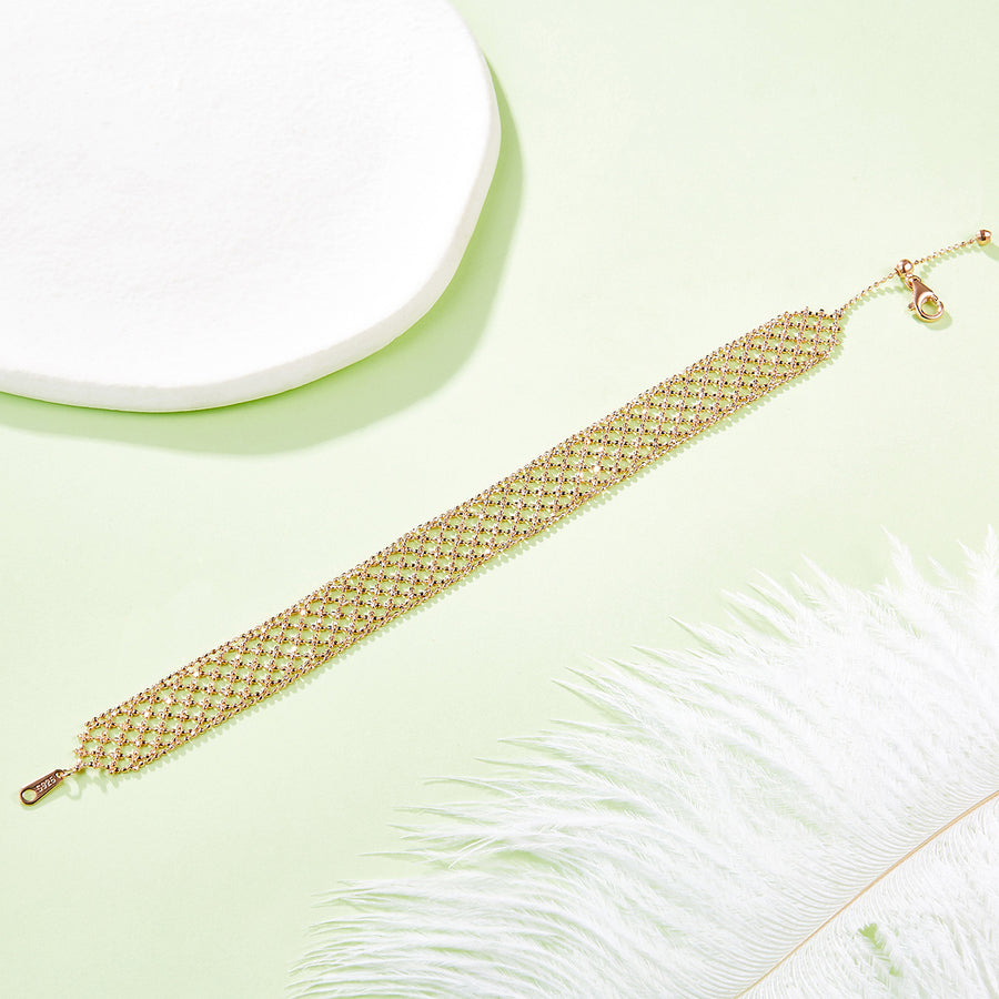 S925 Sterling Silver Hollow Mesh Bracelet For Women, 3.5g Lightweight Wide Chain, Platinum Gold Rose Gold Plated, Fashion Jewelry Gift Box