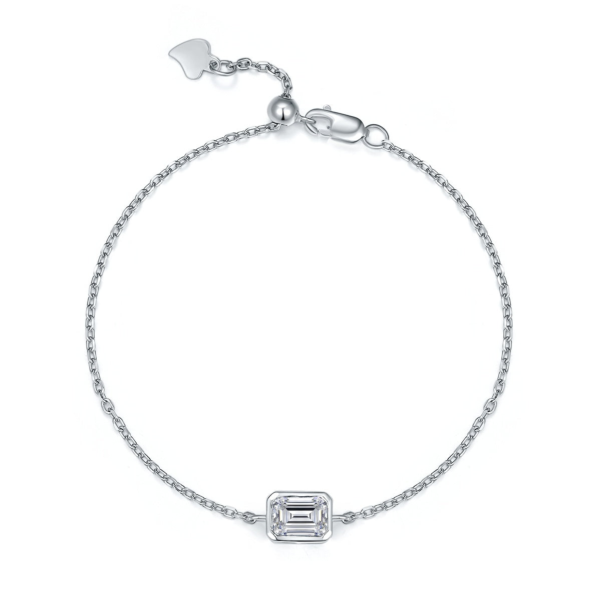 S925 Sterling Silver 1ct Emerald Cut Moissanite Bracelet 5x7mm D Color VVS1 Adjustable Minimalist 17.5cm GRA Certified Gift Box