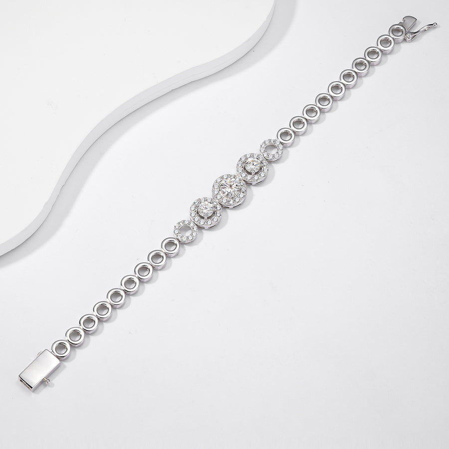 S925 Sterling Silver D Color VVS1 Moissanite Halo Bracelet 15&18cm Interlocking Ring Chain Platinum Plated GRA Certified Gift Box