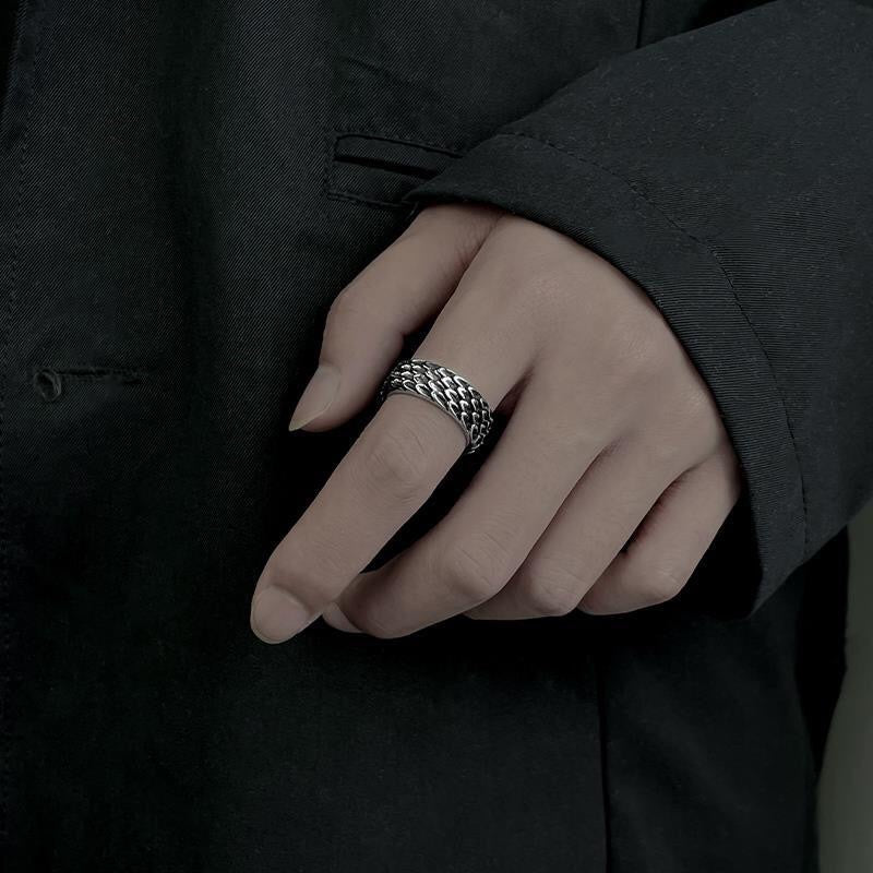 1pcs 999 Sterling Silver Vintage Dragon Scale Statement Ring, Bold Edgy Style, Ideal For Birthdays & Men's Luck Gifts