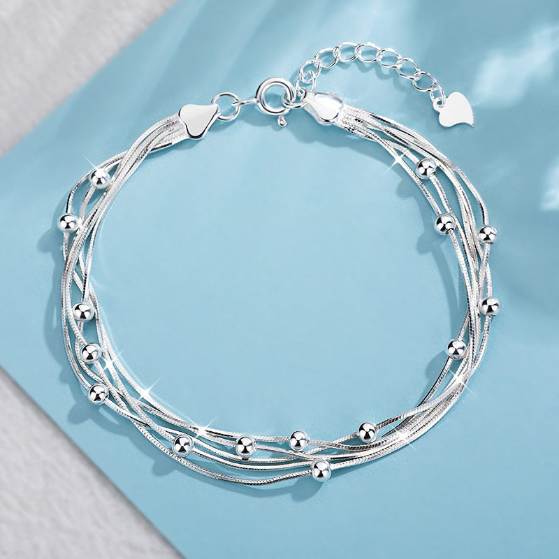 1pc 999 Sterling Silver Multi-Layer Snake Chain Bracelet, Delicate Style, Perfect For Daily Wear And Valentine's Gift