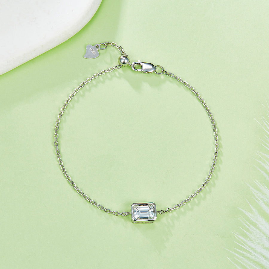 S925 Sterling Silver 1ct Emerald Cut Moissanite Bracelet 5x7mm D Color VVS1 Adjustable Minimalist 17.5cm GRA Certified Gift Box